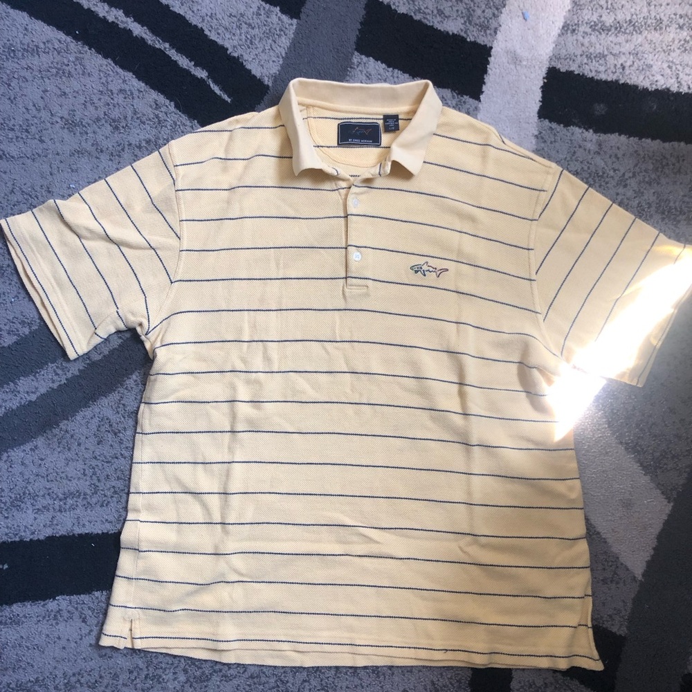 Greg Norman Collection Men’s Yellow Polo with Navy Stripes